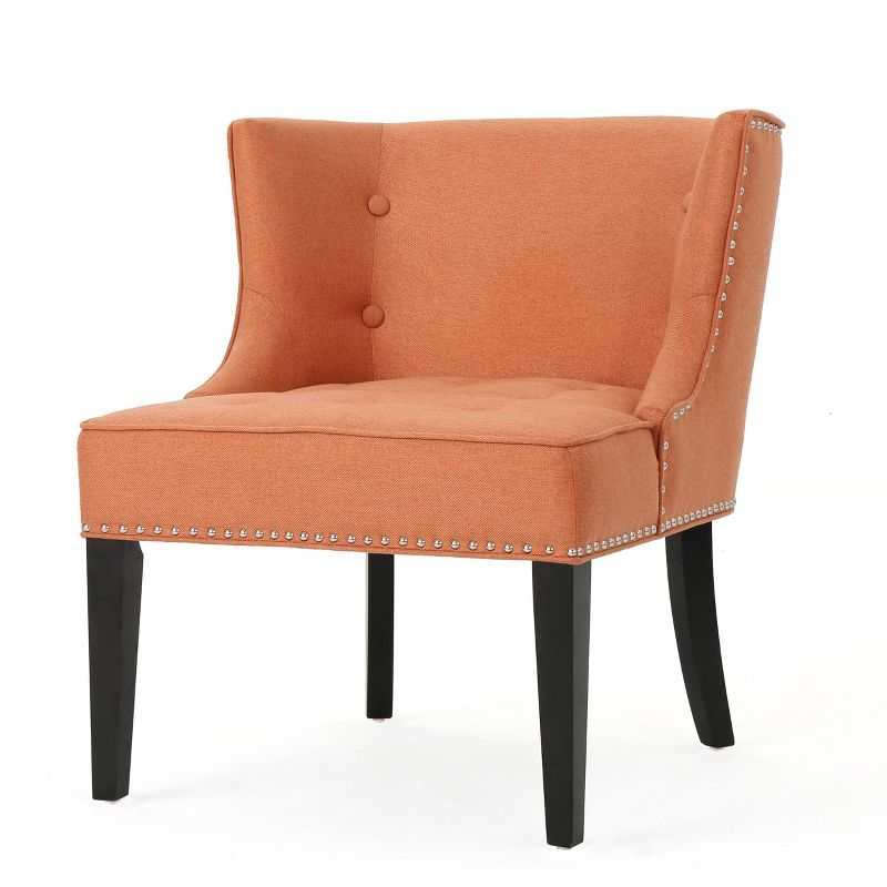 Handcrafted Orange Floral Accent Chair with Nailhead Accents
