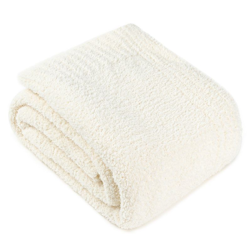 Cream Twin Reversible Fleece Knit Throw Blanket