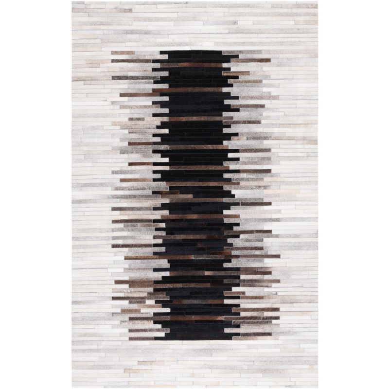 Handmade Gray and Brown Geometric Cowhide Area Rug