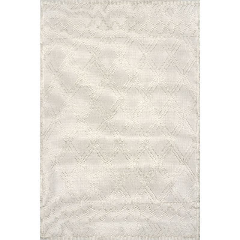 Ivory Trellis Handmade Wool Area Rug, 4' x 6', Easy Care