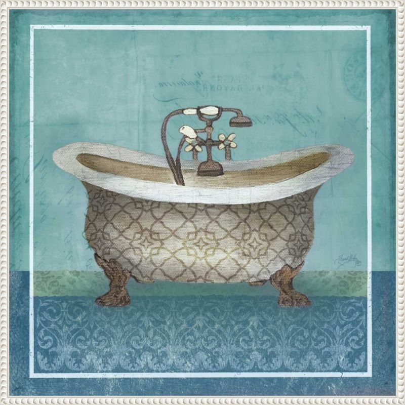 Regal Blue Bathtub Beaded Framed Canvas Wall Art