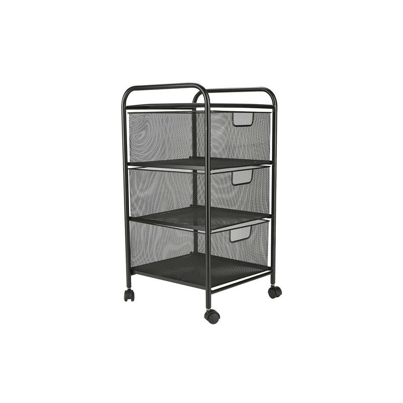 Black Metal Mesh 3-Drawer Rolling Storage Trolley