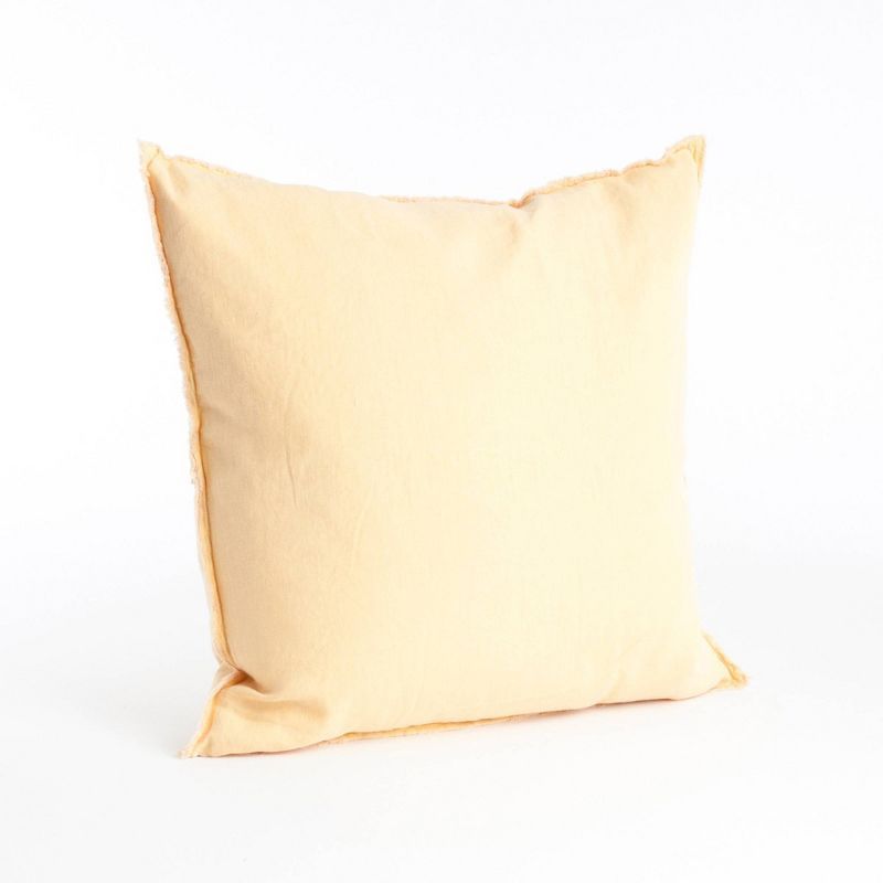 Medium Yellow Linen Square Decorative Pillow with Feather Fill