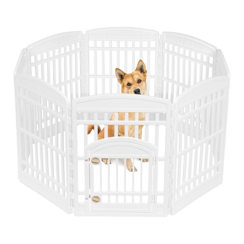 White 34"H 8-Panel Plastic Pet Playpen with Door