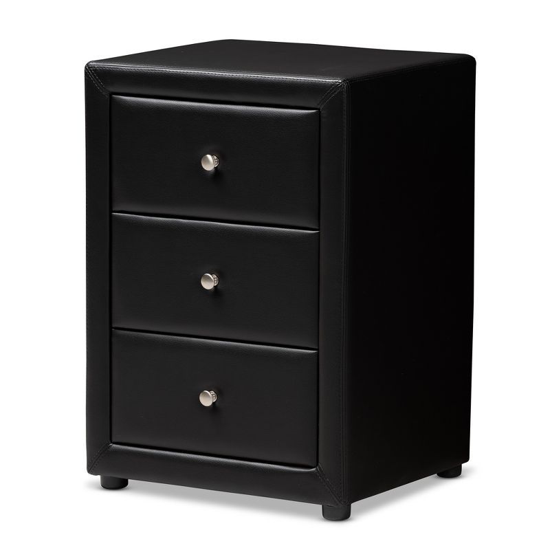 Tessa Chic Black Faux Leather 3-Drawer Nightstand