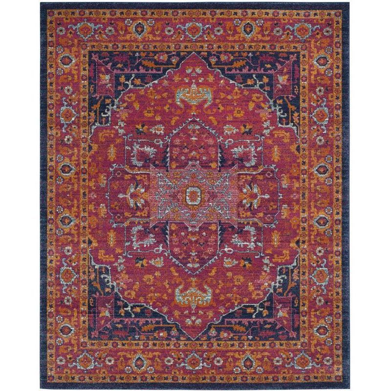 Fuchsia and Orange High Pile Synthetic Circle Area Rug