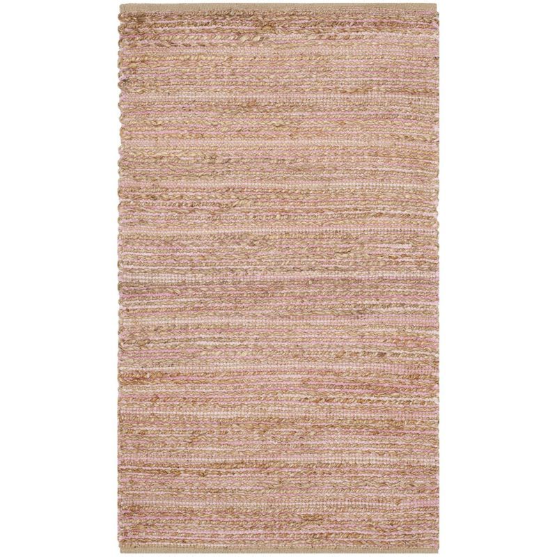 Light Pink Handwoven Cotton Stripe Area Rug, 3' x 5'