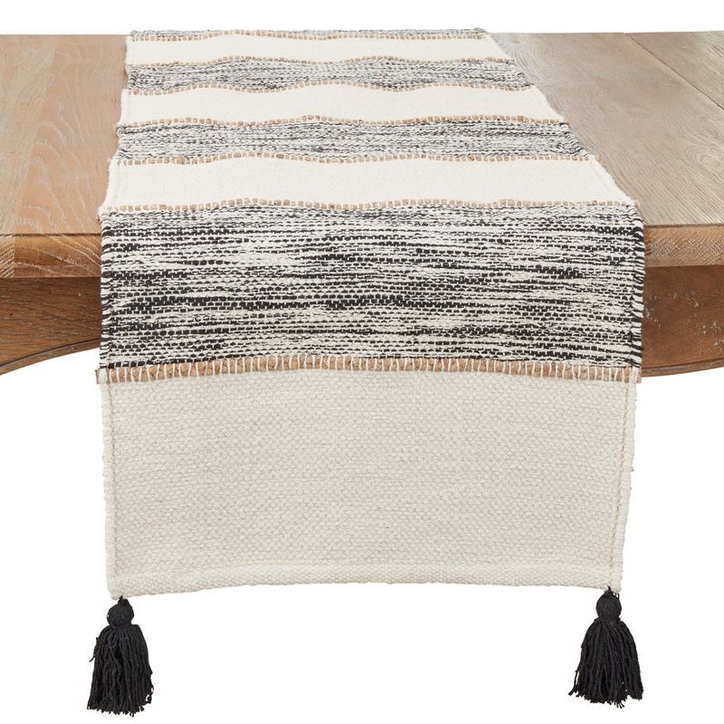 Black and White Cotton Striped Table Runner with Tassels