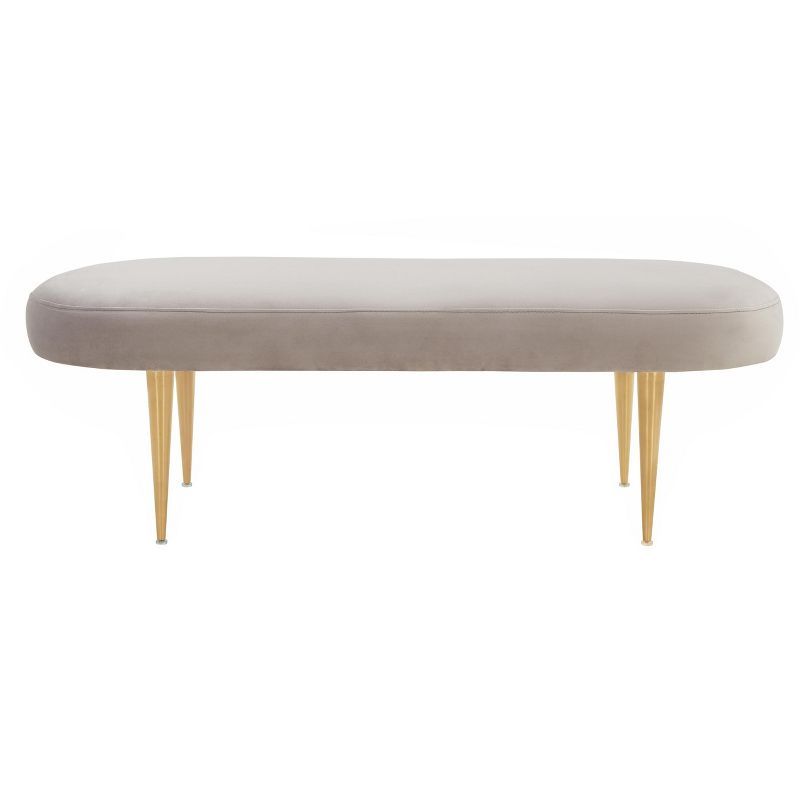 Elegant Glamour Pale Taupe Velvet Oval Bench with Retro Gold Legs