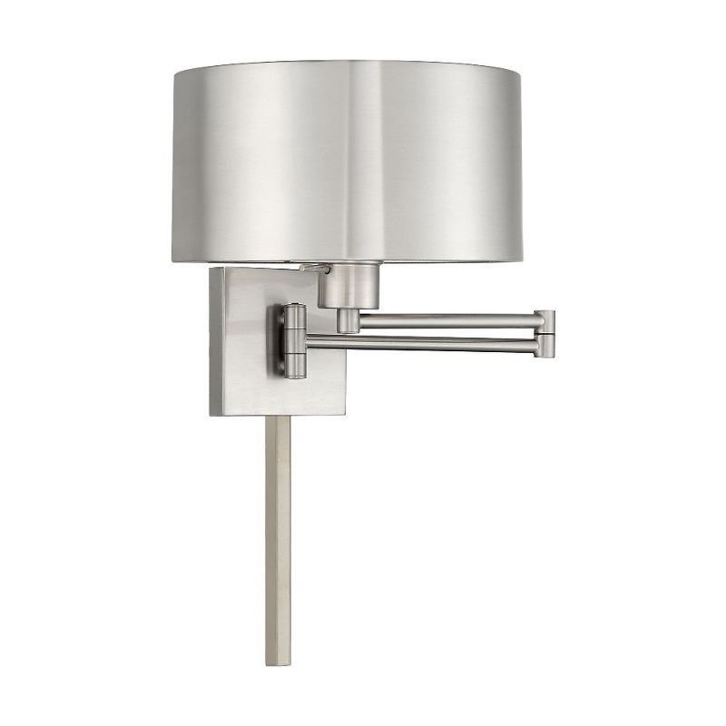 Brushed Nickel Swing Arm Wall Sconce with Drum Shade