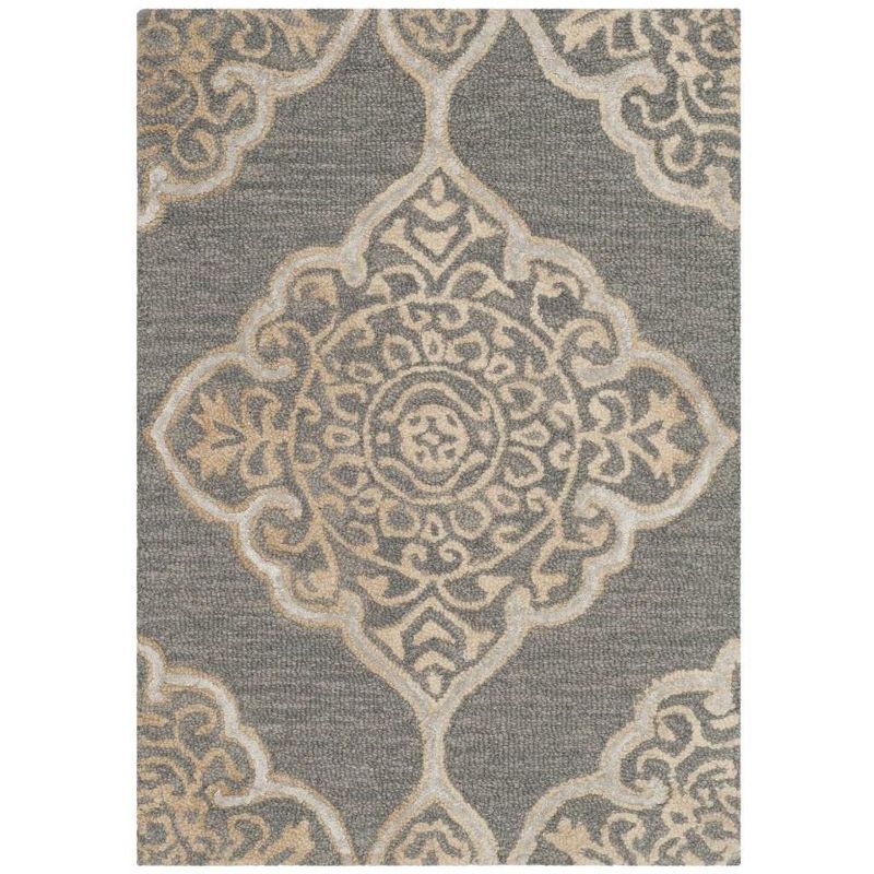 Hand-Tufted Slate & Beige Floral Wool-Silk Rectangular Rug