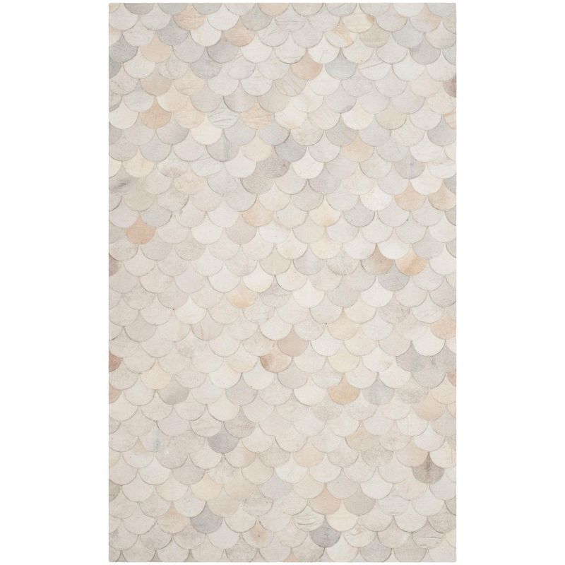 Hand-Knotted Geometric Gray Cowhide Rug 8'x10'