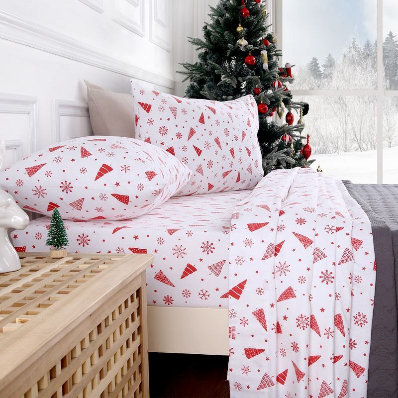 Christmas Red Cotton Flannel Queen Sheet Set