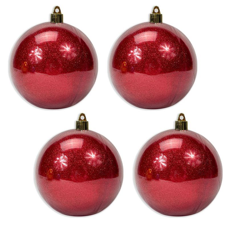 Red Sparkle Shatterproof Plastic 4" Round Ornaments Set