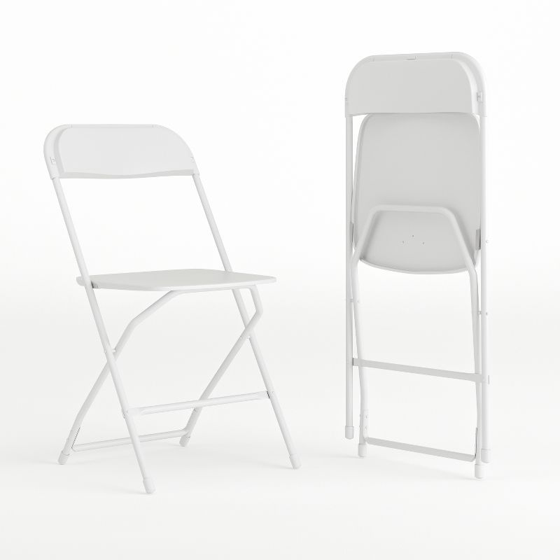 White Plastic Folding Chairs with Steel Frame, Set of 2