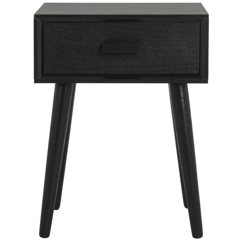 Lyle Transitional Black Pine Wood Rectangular Side Table with Storage