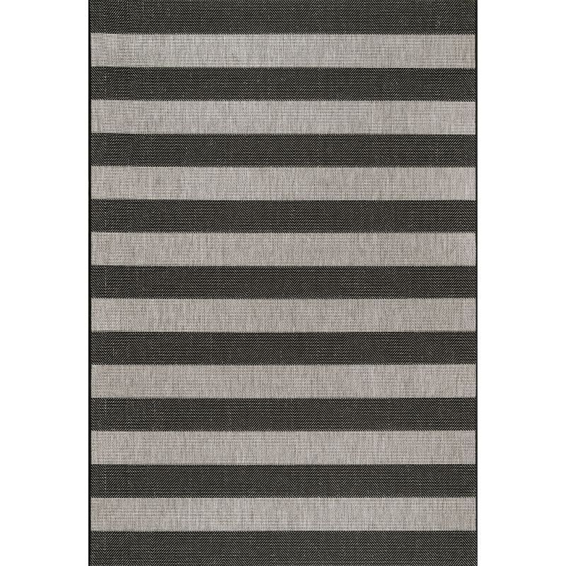 Black and Light Gray Striped Synthetic Rectangular Area Rug, 5'3" x 7'6"