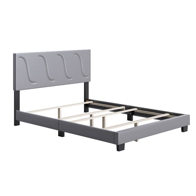 Gray Faux Leather Upholstered King Bed Frame with Headboard