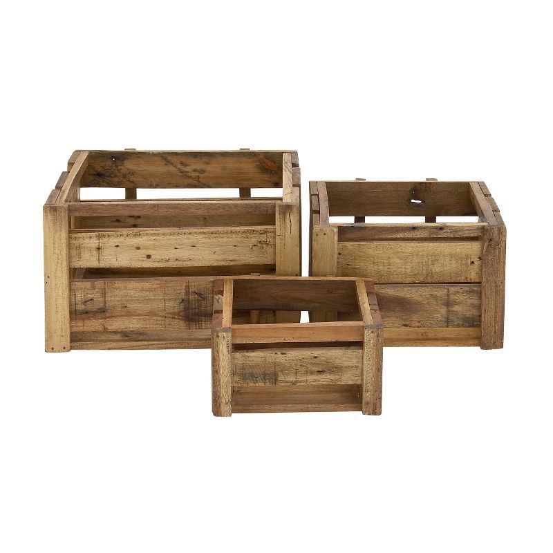 Rustic Brown Pine and Mango Wood Stackable Storage Crates, Set of 3