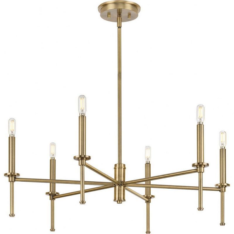 Elara Vintage Brass 6-Light Chandelier with Clear Glass Shades