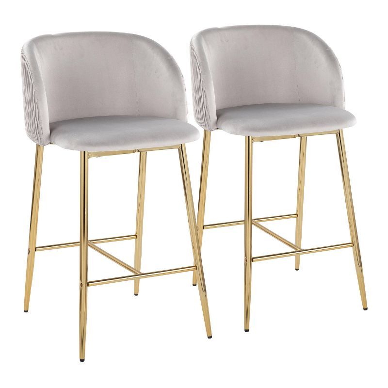 Gold Metal and Silver Velvet Counter Stools Set of 2