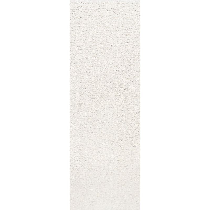Ivory Solid Shag Reversible Synthetic Runner Rug