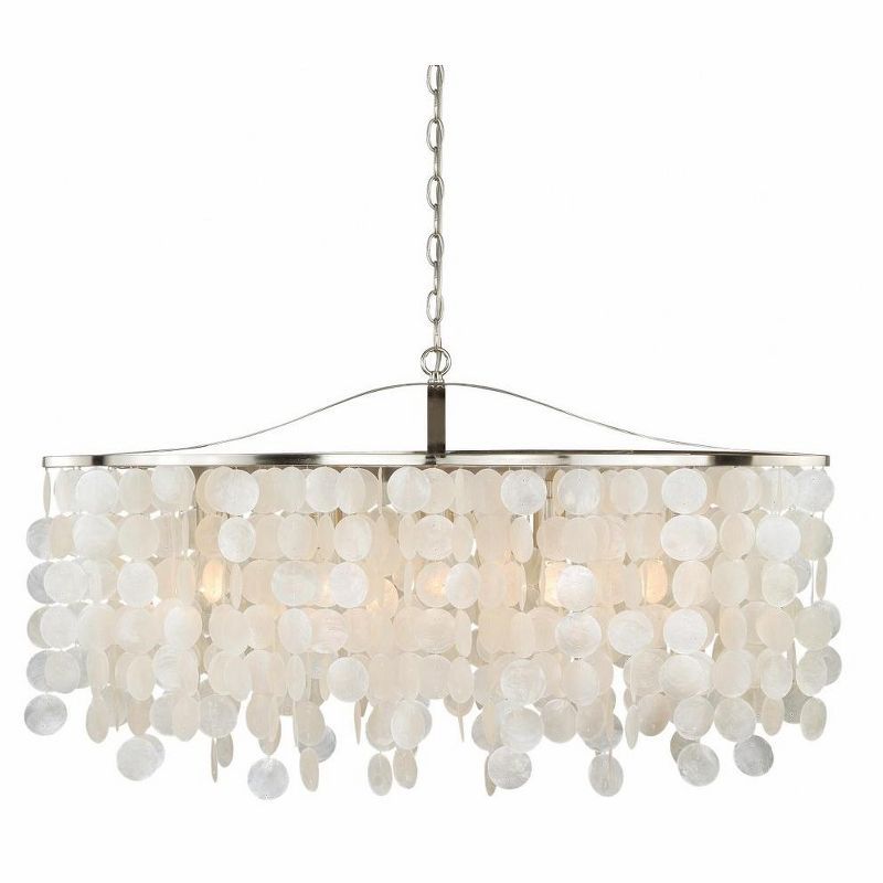 Elsa 36" Satin Nickel Coastal Capiz Shell Linear Pendant Light