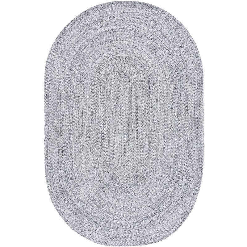 Handwoven Ivory and Black Cotton Oval Area Rug 3' x 5'