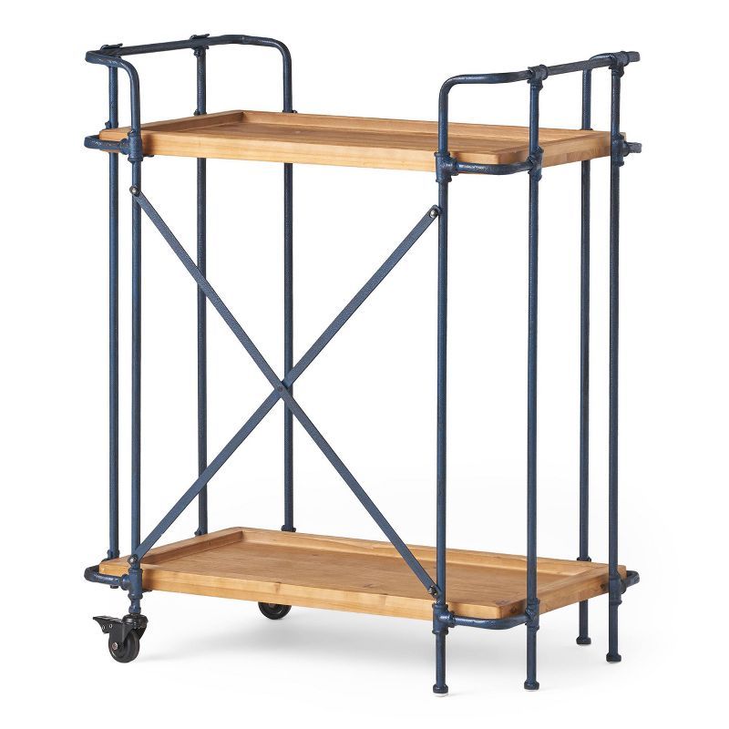 Eden Antique Firwood and Iron Bar Cart with Storage