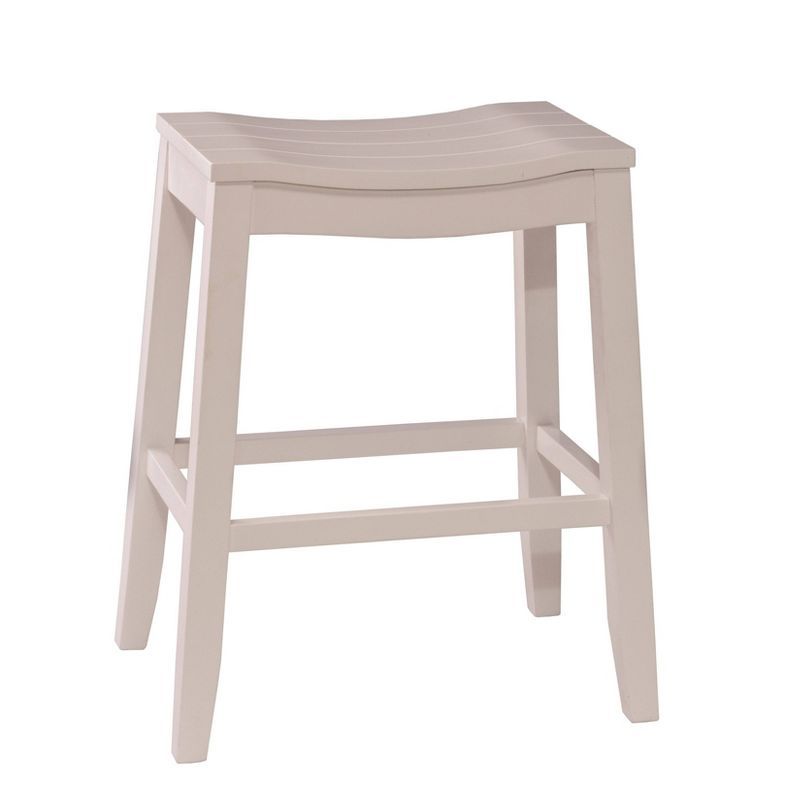 30" White Wood Backless Saddle Bar Stool