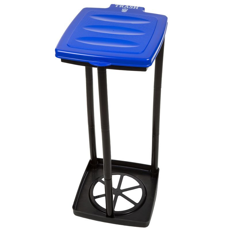 Blue Plastic Portable Outdoor Trash Bag Holder with Lid