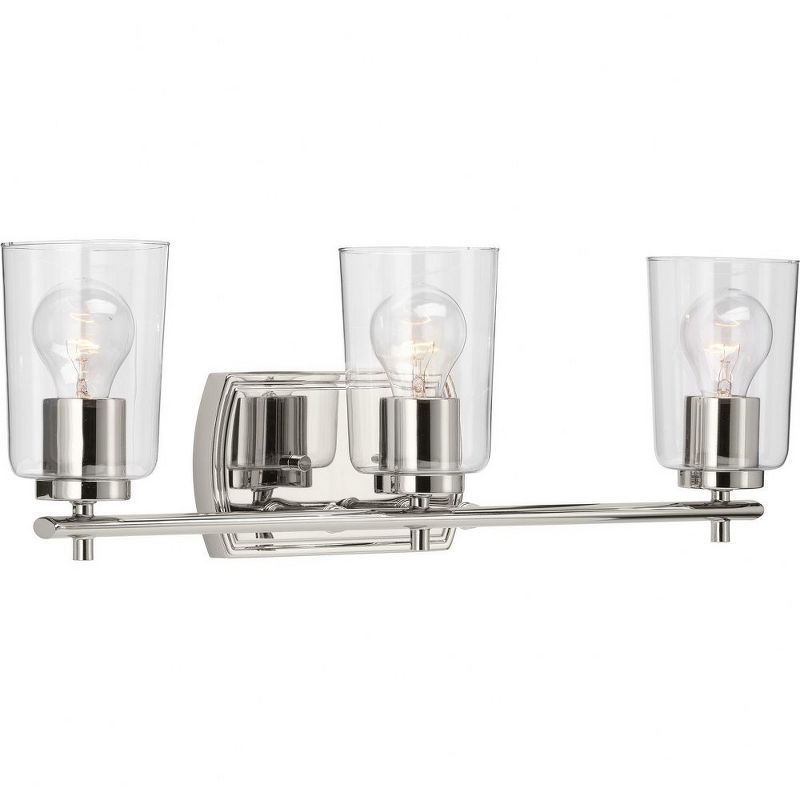 Adley Polished Nickel 3-Light Bath Vanity with Clear Glass Shades