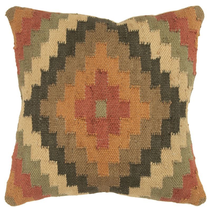 18" Earthtones Southwestern Wool and Jute Pillow Cover