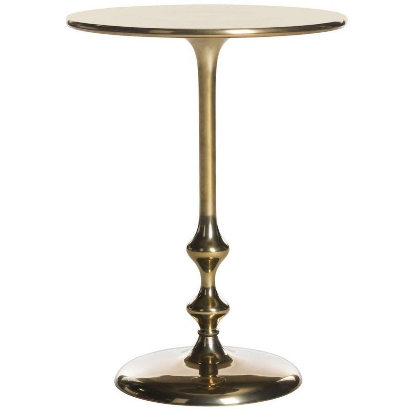 Antique Brass Round Metal Side Table, 16 Inch