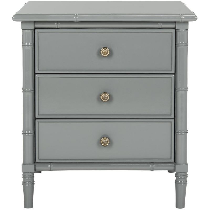 Gray Bamboo 3-Drawer Transitional Nightstand