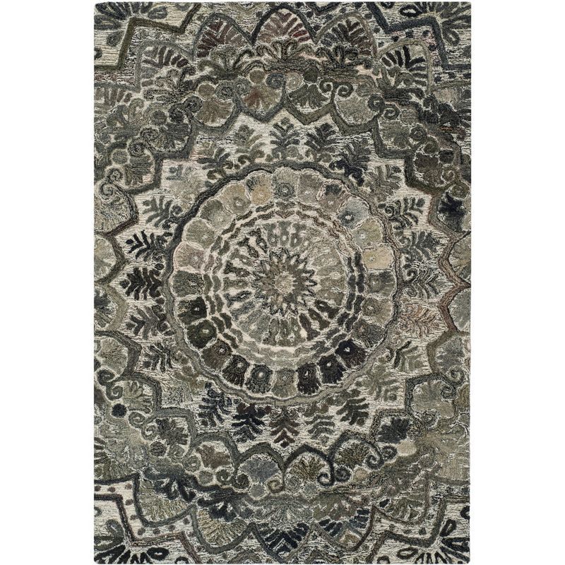 Grey and Multicolor Hand-Tufted Wool Area Rug, 4' x 6'