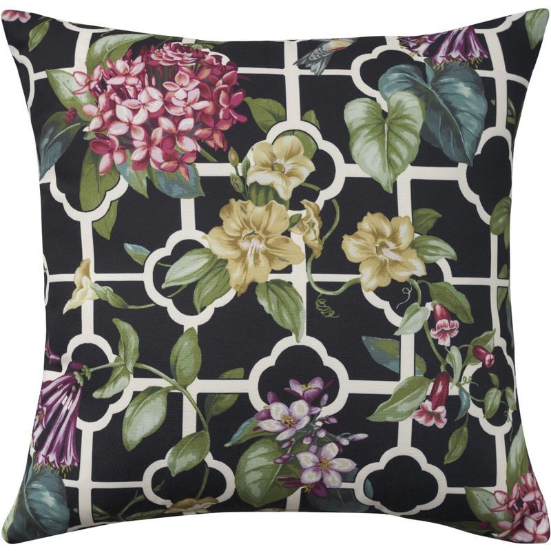 Waverly Treillage Black Floral 18" Square Throw Pillow