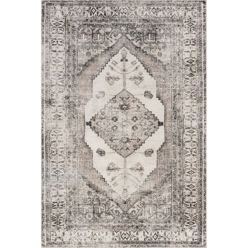 Eco-Friendly Gray Medallion 4' x 6' Synthetic Washable Rug