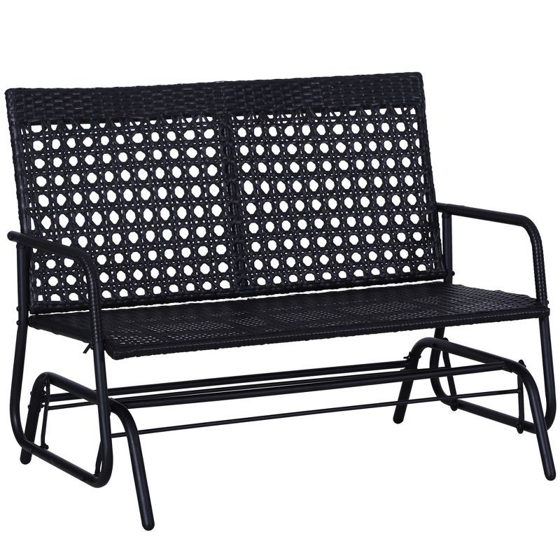 Outsunny Black 2-Person Wicker Glider Bench with Steel Frame