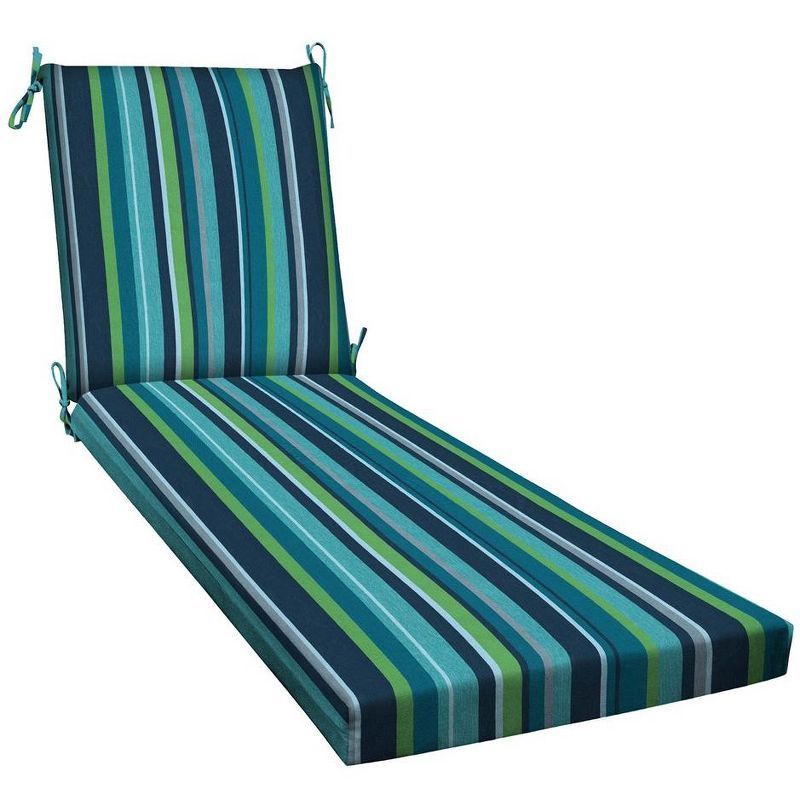 Blue and Green Stripe Outdoor Chaise Lounge Cushion, 70" x 22.5"