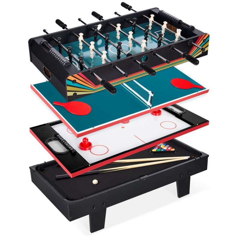 Kids 4-in-1 Multi Game Table with Pool, Air Hockey, Foosball, and Ping Pong