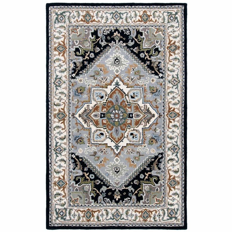 Heritage Grey and Navy Hand-Tufted Wool Area Rug, 5'x8'