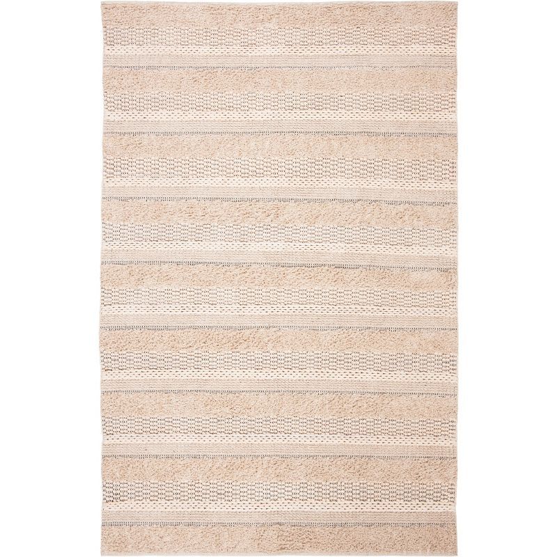 Ivory Striped 5' x 8' Handmade Wool and Cotton Area Rug