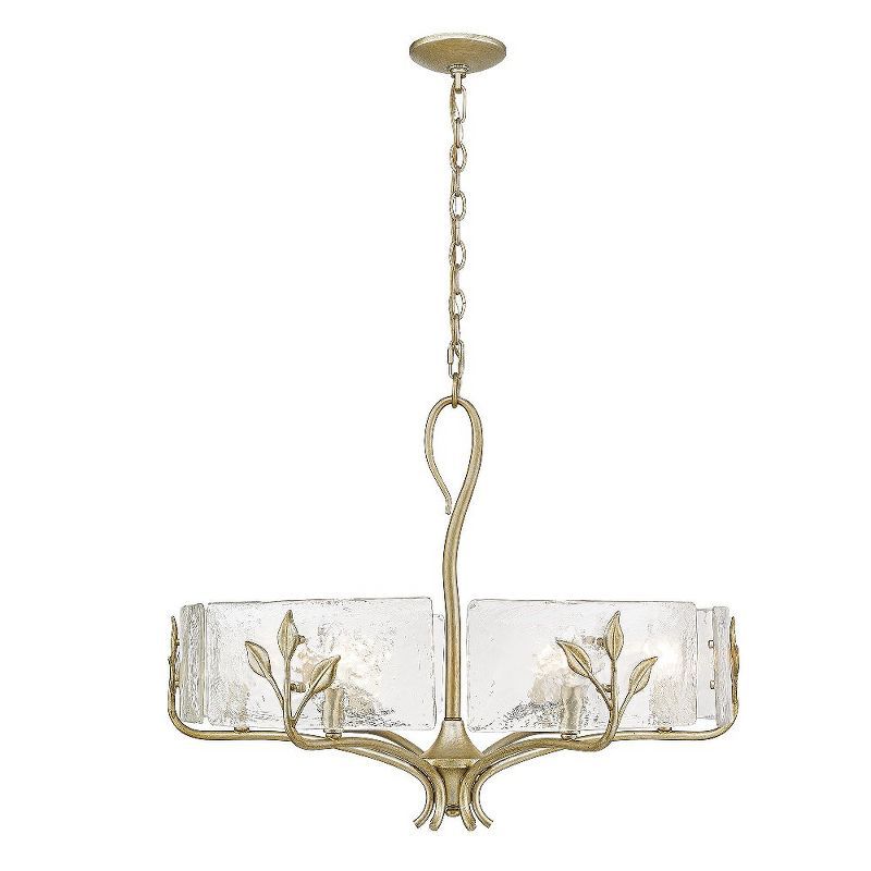 White Gold 6-Light Chandelier with Hammered Glass Shades