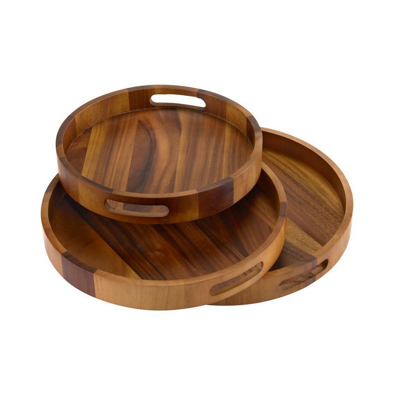 Kalmar Home Round Acacia Wood Serving Trays Set of 3