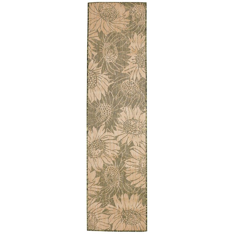 Bright Blooms Easy-Care Green Synthetic Indoor/Outdoor Rug