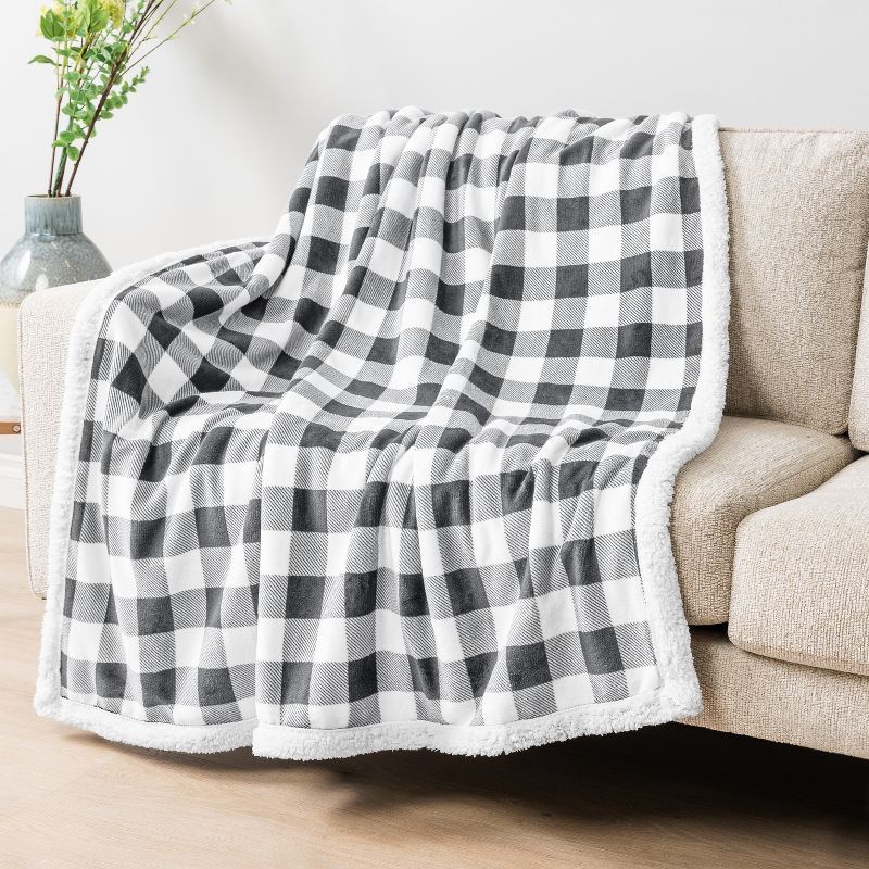 Twin Light Gray and White Sherpa Fleece Reversible Blanket