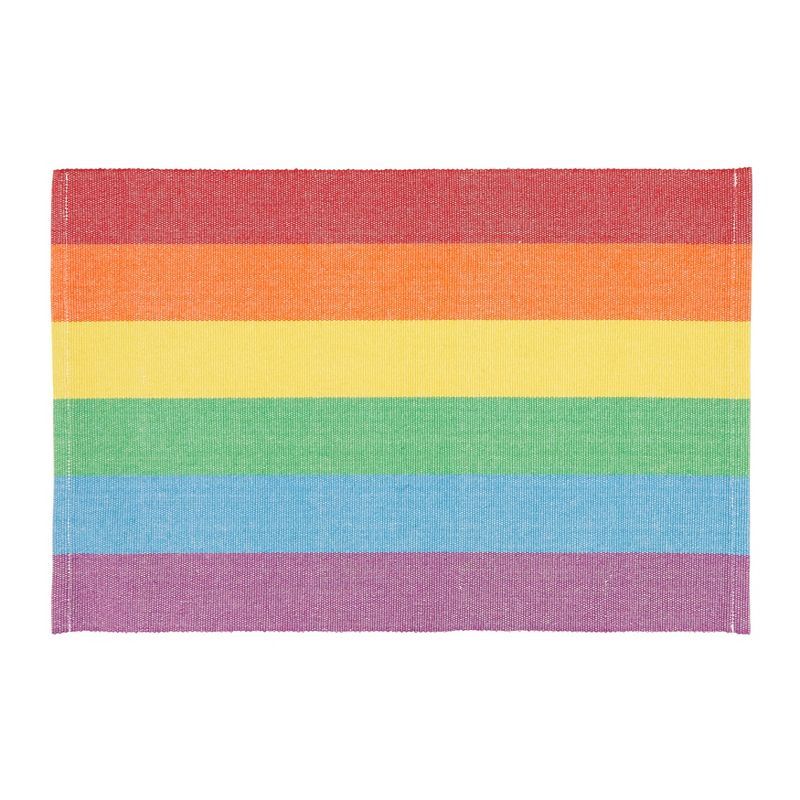 Rainbow Stripe Multicolored Fabric Placemats, Set of 4, 13"x20"