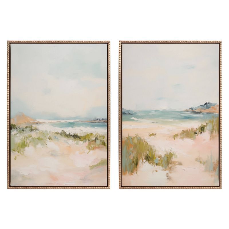 Tranquil Landscape Abstract Canvas Wall Art Set with Gold Beaded Frame