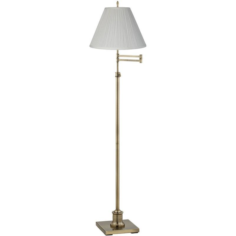 Westbury Brass Swing Arm Floor Lamp with White Pleated Shade